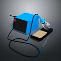 Blue Electric Device With Black Cable Coiled Spring Part And Black Base Mat 3d model