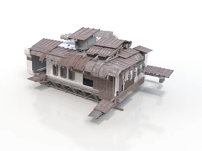 Traditional Architectural Structure With Sloped Wooden Roofs And Light Colored Walls 3d model