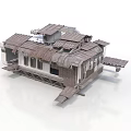 Traditional Architectural Structure With Sloped Wooden Roofs And Light Colored Walls