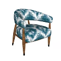 Elegant Accent Chair With Blue White Pattern Upholstered Fabric And Wooden Legs Design