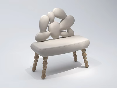 Modern Beige Abstract Sofa With Fabric Upholstery Unique Irregular Backrest And Wooden Cylindrical Legs 3d model