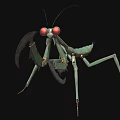 Green Mechanical Mantis Character With Red Eyes And Metallic Robot Limb Structure 3d model