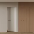 Modern Minimalist Interior With Open White And Closed Wooden Hinged Door