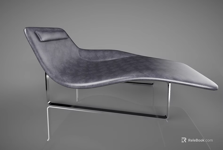Modern Gray Leather Single Sofa With Curved Backrest And Metal Frame Design 3d model 