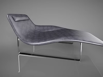 Modern Gray Leather Single Sofa With Curved Backrest And Metal Frame Design 3d model