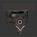 Vertical Industrial Mechanical Structure With Rustic Metal Texture And Layered Components