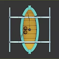 Cartoon Boat Scene With Red Blue Hull Yellow Sail Wooden Barrels And White Curved Supports