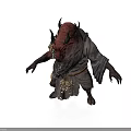 Mythical Fantasy Animal With Red Horned Head Tattered Clothing And Sharp Claws Standing