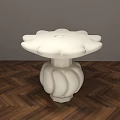 White Flower Shaped Dining Table With Petal Designed Base On Herringbone Pattern Wooden Floor 3d model