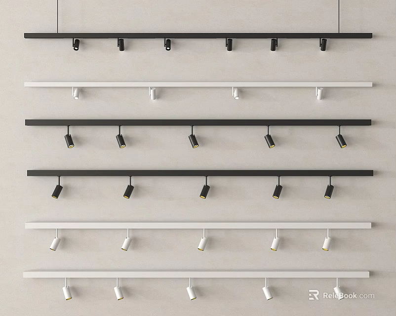 Modern Track Mounted Downlights And Spotlights In Black And White For Home Lighting Design 3d model 