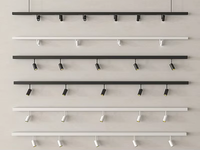 Modern Track Mounted Downlights And Spotlights In Black And White For Home Lighting Design 3d model