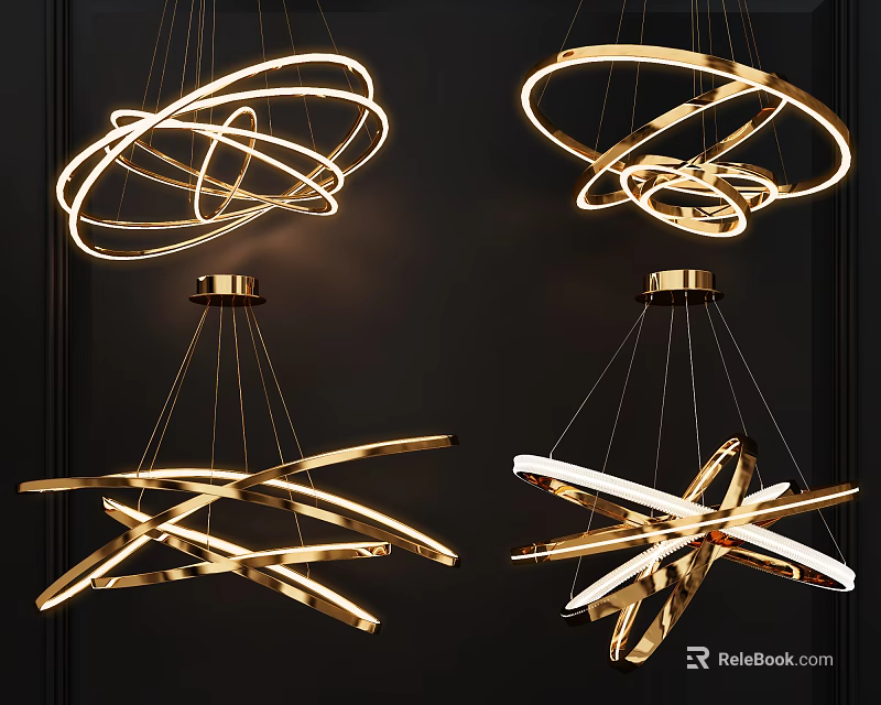 Modern Gold Chandelier with Circular and Crossed Bar Design and Bright LED Lighting 3d model 