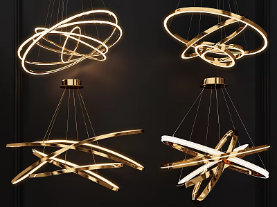 Modern Gold Chandelier with Circular and Crossed Bar Design and Bright LED Lighting 3d model