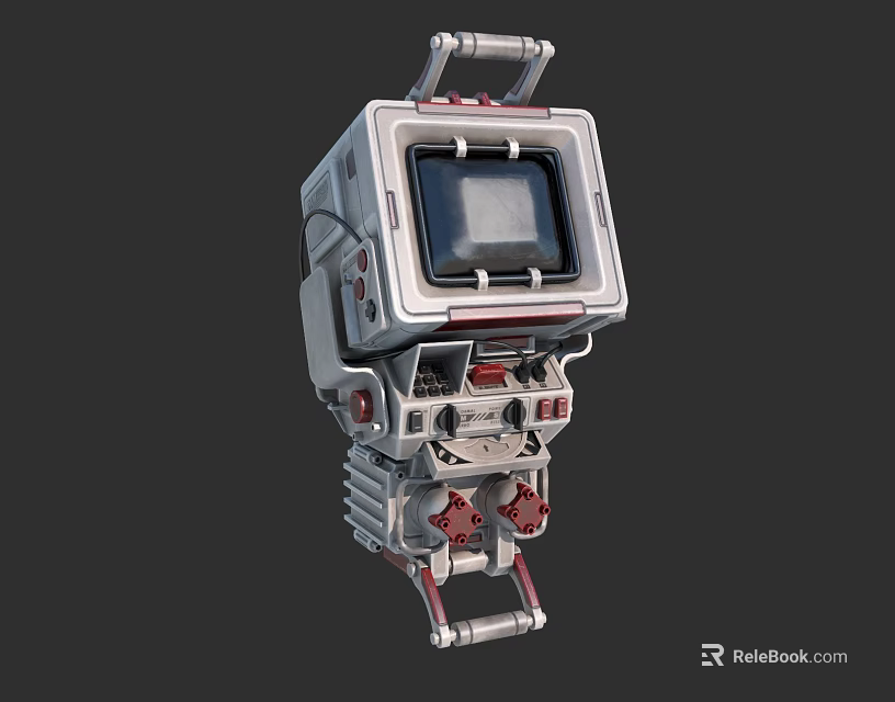 Futuristic Mechanical Device With Metallic Structure Screen Display And Control Buttons 3d model