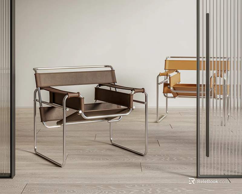 Modern Leisure Chairs With Leather Upholstery And Metal Frames In Minimalist Interior 3d model 