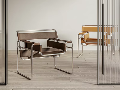 Modern Leisure Chairs With Leather Upholstery And Metal Frames In Minimalist Interior 3d model