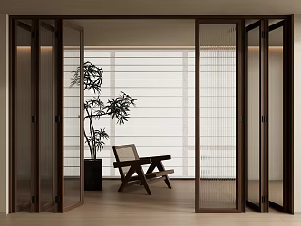 Modern medieval glass folding door glass sliding door glass sliding door Roman curtain 3d model