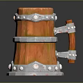 Orange Wooden Mug Design With Silver Metal Rings And Decorative Handle