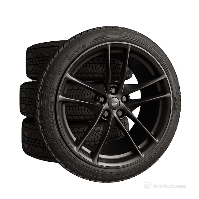 High Quality Stacked Car Tires With Black Alloy Rims And Tread Patterns 3d model 