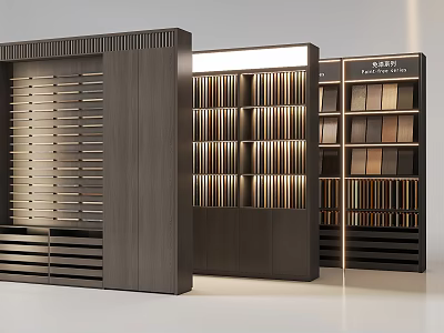 Modern Wooden Display Shelves With Layered Lighting For Product Samples Arrangement 3d model