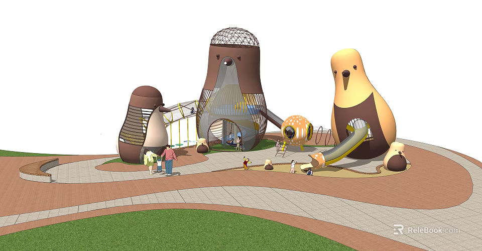 Outdoor Animal Shaped Playground Equipment With Slides And Dome For Children Playing 3d model 