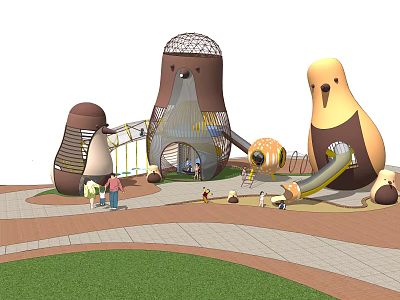 Outdoor Animal Shaped Playground Equipment With Slides And Dome For Children Playing 3d model