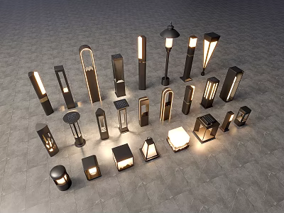 Various Outdoor Lights with Modern and Stylish Designs for Exterior Spaces 3d model