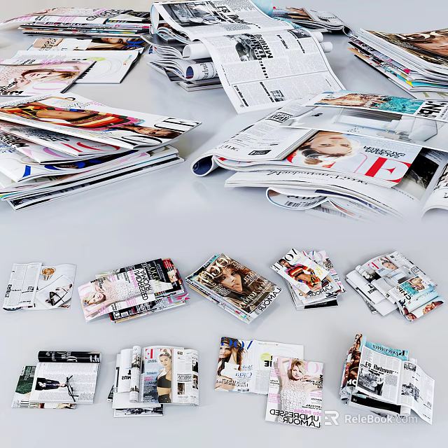 Stylish Books And Magazines Collection With Colorful Covers Open Pages And Stacked Design 3d model 