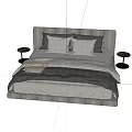 Double Bed With Grey Frame White And Grey Pillows And Side Tables 3d model