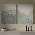 Elegant Interior With Two Textured Abstract Paintings And Decorative Ornaments 3d model
