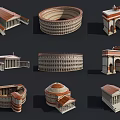 European Architecture Collection Featuring Colosseum Circular Structures And Red Tiled Roofs