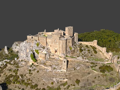 Ancient Castle Architecture Perched On Rocky Cliff With Medieval Towers Stone Walls And Green Trees 3d model