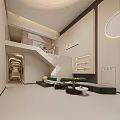Modern Beauty Hair Salon Interior With Stylish Sofas Staircase And Ambient Lighting