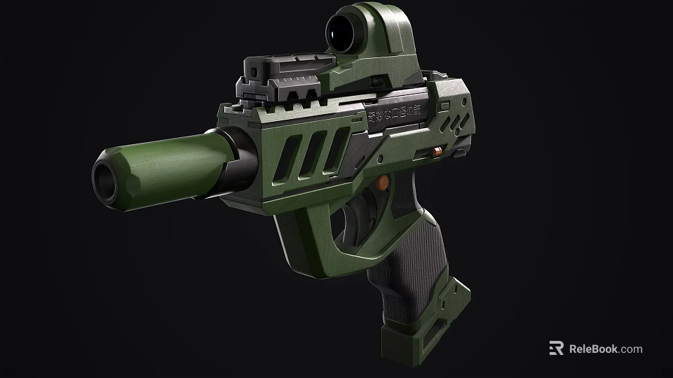 Modern Green Weapon With Scope Muzzle Device And Black Grip Design 3d model