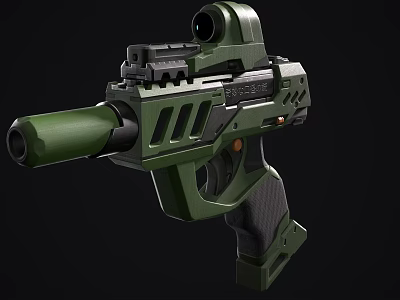 Modern Green Weapon With Scope Muzzle Device And Black Grip Design 3d model
