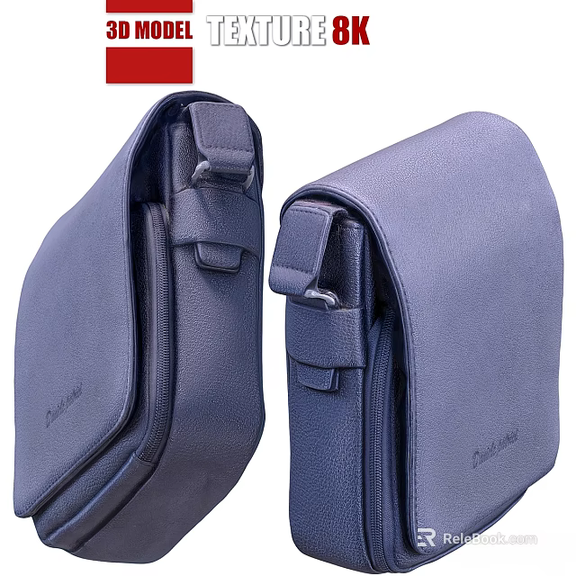Blue Leather David Jones Shoulder Bags With Zipper Closure And Adjustable Straps 3d model 