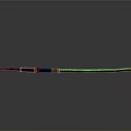 Red And Silver Long Sword With Metallic Finish Shiny Blade On Gray Background