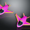 Two Pink Toy Planes With Yellow Edges And Black Cockpits On Dark Background