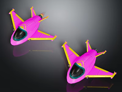 Two Pink Toy Planes With Yellow Edges And Black Cockpits On Dark Background 3d model