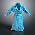 Blue Denim Trench Coat With Belt Lapel Collar Long Sleeves And Fringed Edges