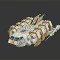 Futuristic White Orange Sci Fi Vehicle With Transparent Circular Sections And Symmetrical Design
