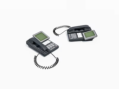 Two Black Landline Telephones With Display Screens Keypads And Coiled Cords 3d model