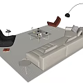 Modern White Sofa and Glass Coffee Table Set with Red Black Accent Chairs Floor Lamp