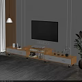 Modern Wooden TV Stand With Drawers Open Shelves And TV On Top