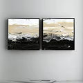 Abstract Paintings Two Panel Wall Decor With Neutral Black White Beige Tones Textured Brushstrokes Dynamic Layers 3d model