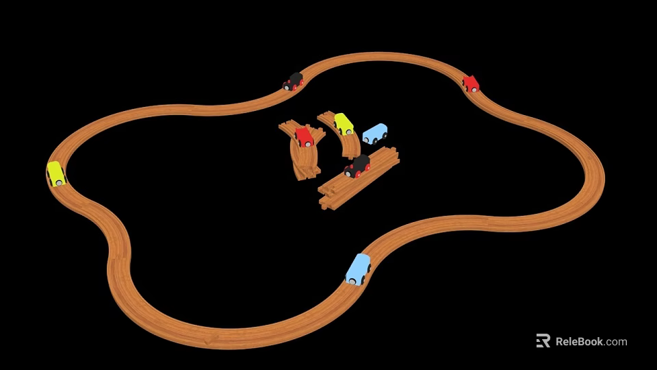 Building Blocks Wooden Track Play Set With Colorful Mini Cars And Curved Rails For Kids 3d model 