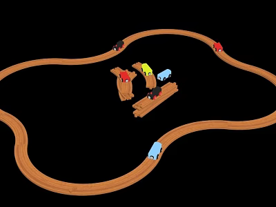 Building Blocks Wooden Track Play Set With Colorful Mini Cars And Curved Rails For Kids 3d model