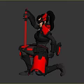 Game Movie Character Masked Female In Black Red Armor Holding Red Weapon Sci Fi Combat Stance