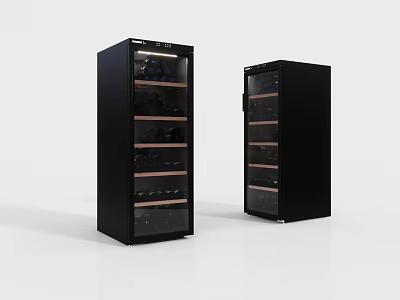 Two Black Modern Wine Coolers With Glass Doors And Multiple Storage Shelves 3d model