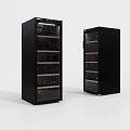 Two Black Modern Wine Coolers With Glass Doors And Multiple Storage Shelves